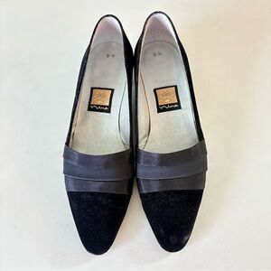 Nina Women’s Pumps Low Block Heels Black Velvet Made In Spain Size 8 M